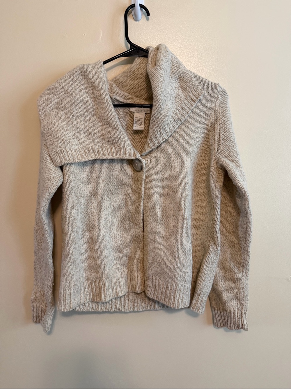 Tweeds Cream Shawl-Collar Button Cardigan